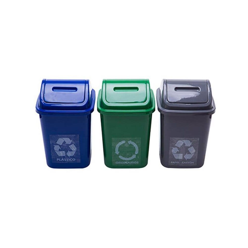 Set De 3 Papeleras Plásticas Para Residuos Con Tapa De 4.5 Lt