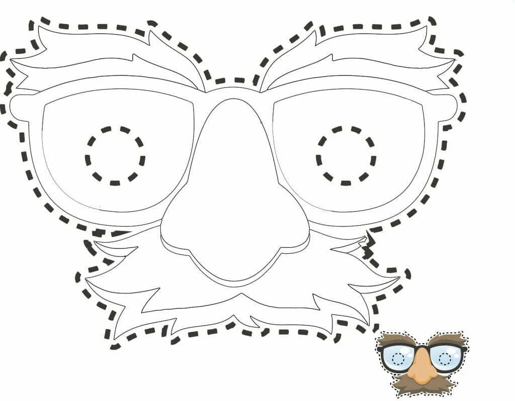 Plantilla Tikariy de Antifaz con gafas y bigote para recortar en casa